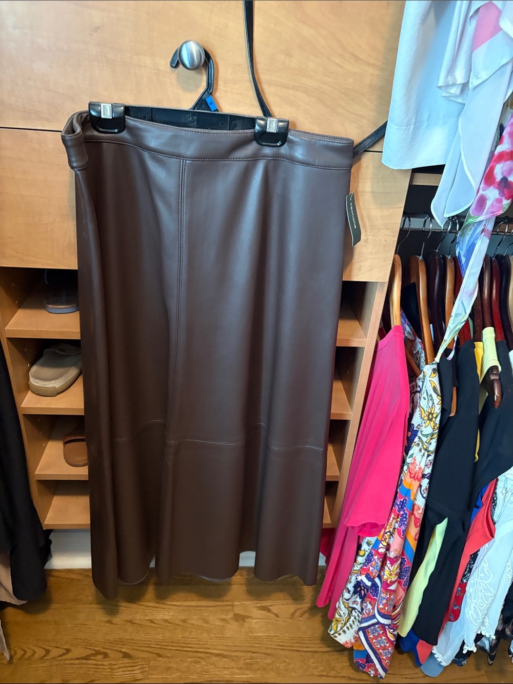 Simons Chocolate Brown Faux Leather Maxi Skirt